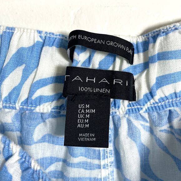 Tahari Women's 100% Linen Blue White Cropped Pants Wide Leg Geometric Sz Medium - Picture 3 of 10